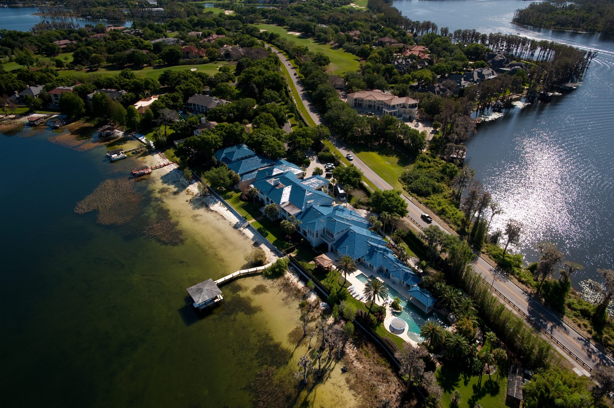 Drone aerial view of a luxury property