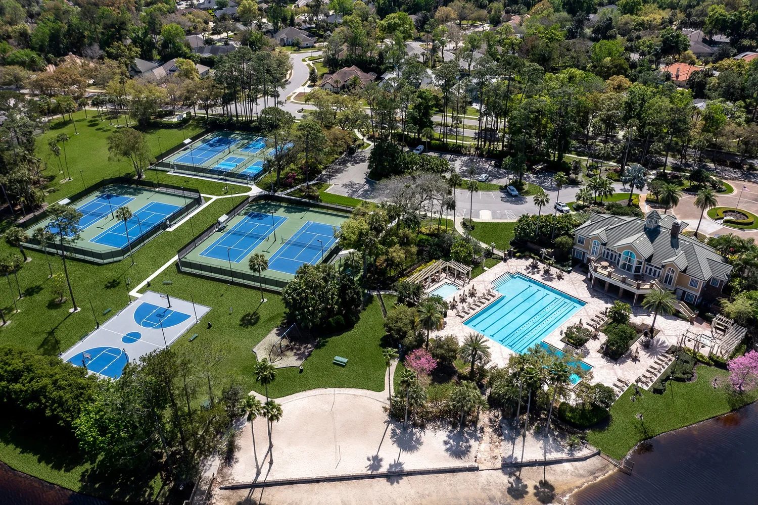 Upscale property photographed with drone imagery